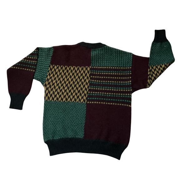 Vintage Mexican Wool Patchwork Sweater Made in Mexico Size M 90s Pullover - Picture 2 of 9